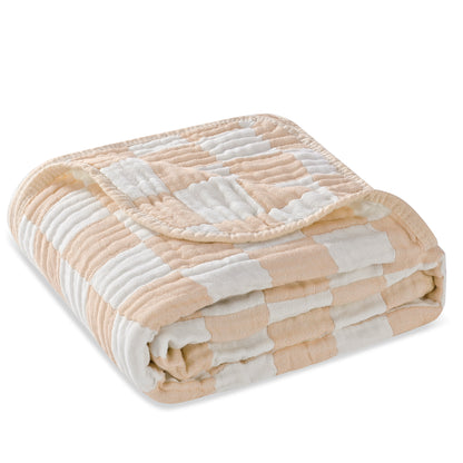 Checkered Ultra Soft Muslin Baby Blanket-Beige