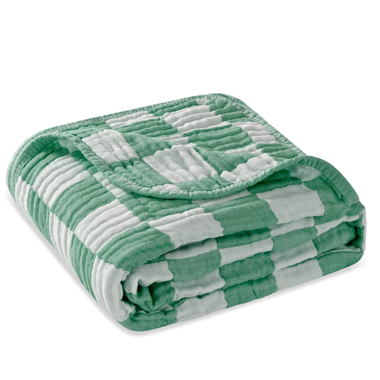 Checkered Ultra Soft Muslin Baby Blanket-Green