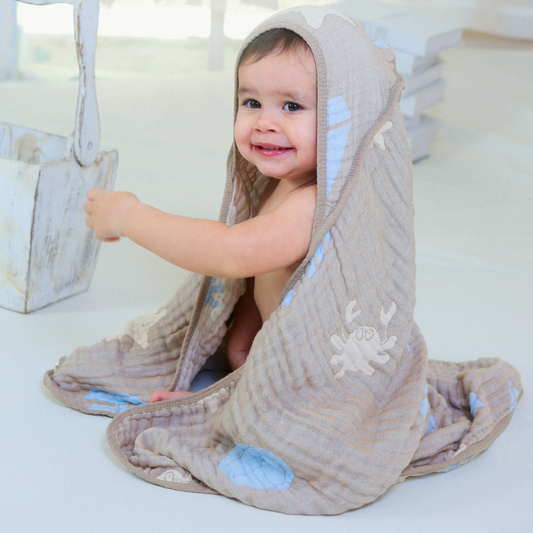 Ocean Ultra Soft Muslin Baby Towel, 32" x 32"（Boho Warm)