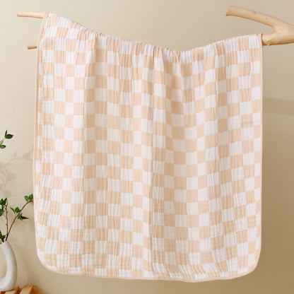 Checkered Ultra Soft Muslin Baby Blanket-Beige