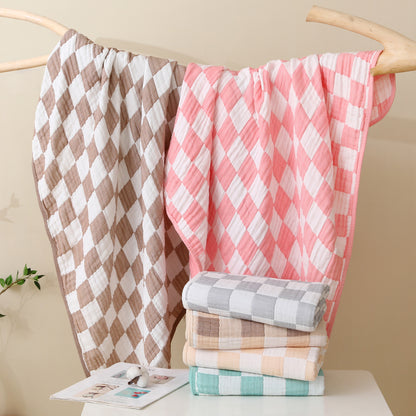 Checkered Ultra Soft Muslin Baby Blanket-Beige