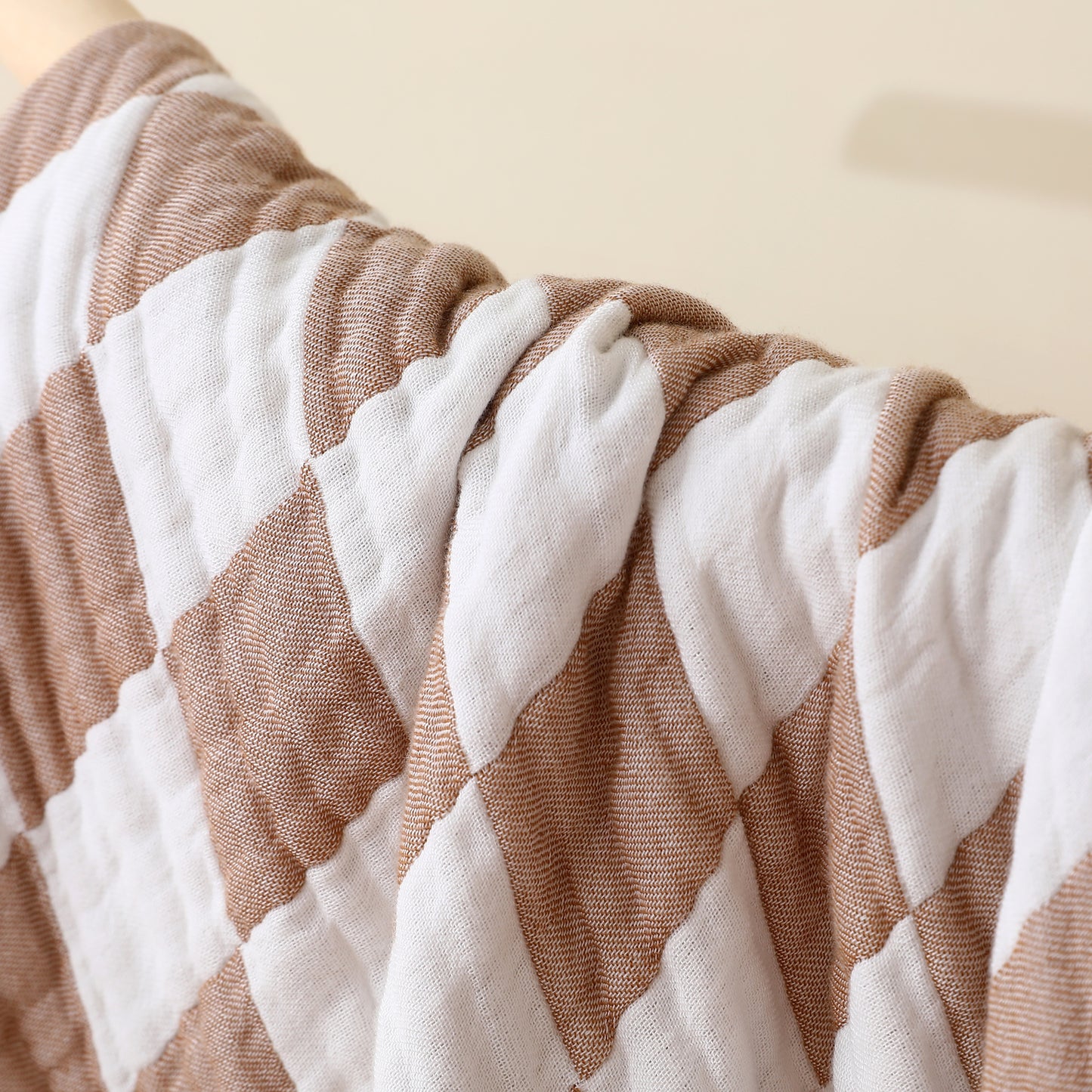 Checkered Ultra Soft Muslin Baby Blanket-Beige