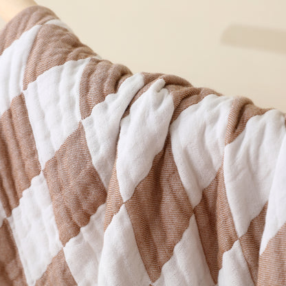 Checkered Ultra Soft Muslin Baby Blanket-Beige