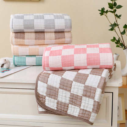 Checkered Ultra Soft Muslin Baby Blanket-Beige