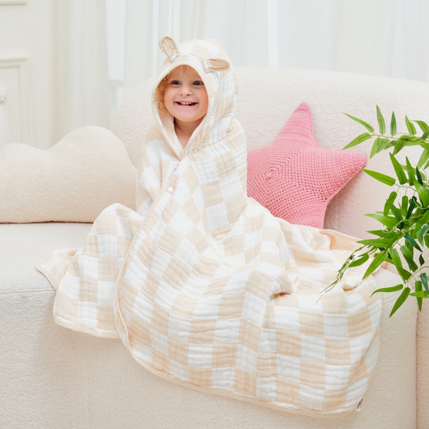 Ultra Soft Checkered Muslin Toddler Towel