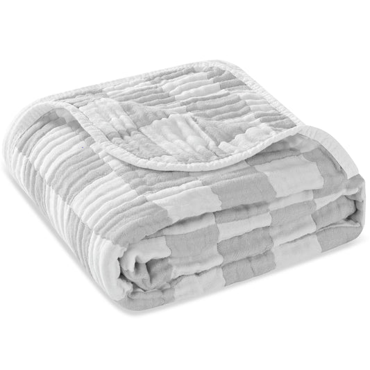 Checkered Ultra Soft Muslin Baby Blanket-Grey